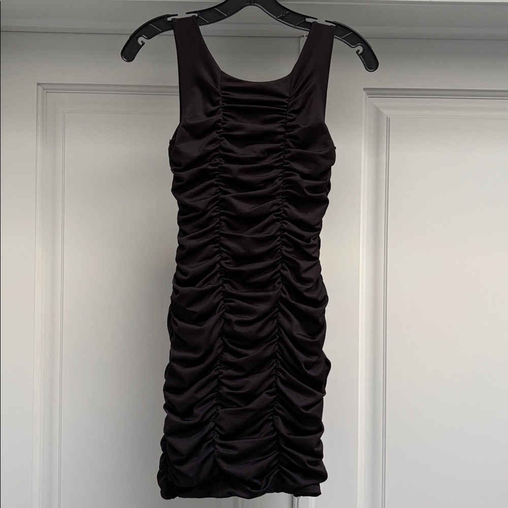 Gathered Rouched Satin Mini Bodycon Dress - Picture 3 of 6